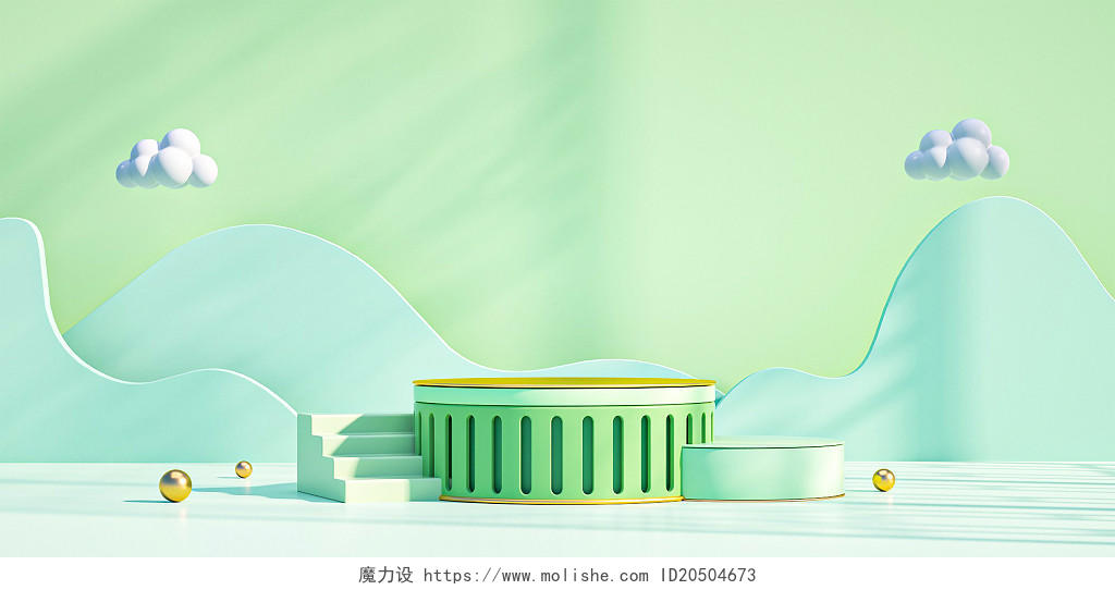 绿色c4d清新春季微粒体几何产品展台背景春天3DC4D